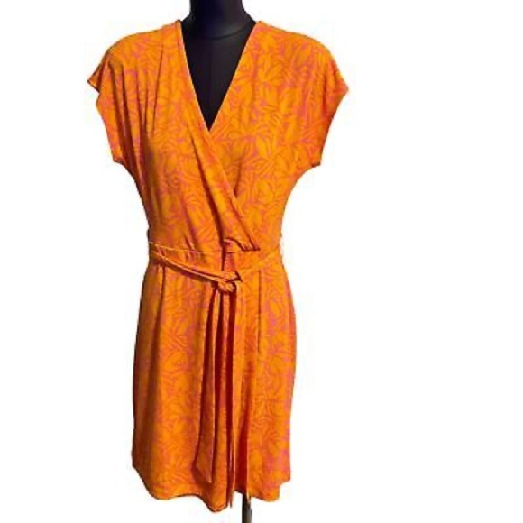 Orange Wrap Dress with Floral Pattern SZ XL pre-owned - Picture 1 of 3
